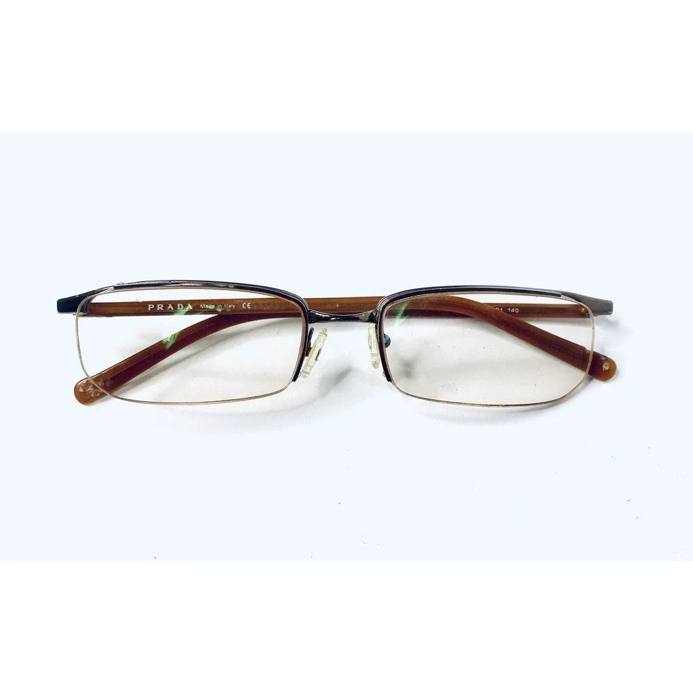 Prada Gold Metal Rectangular Half Rim Glasses Italy VPR56G 8AE-101 52 17 140